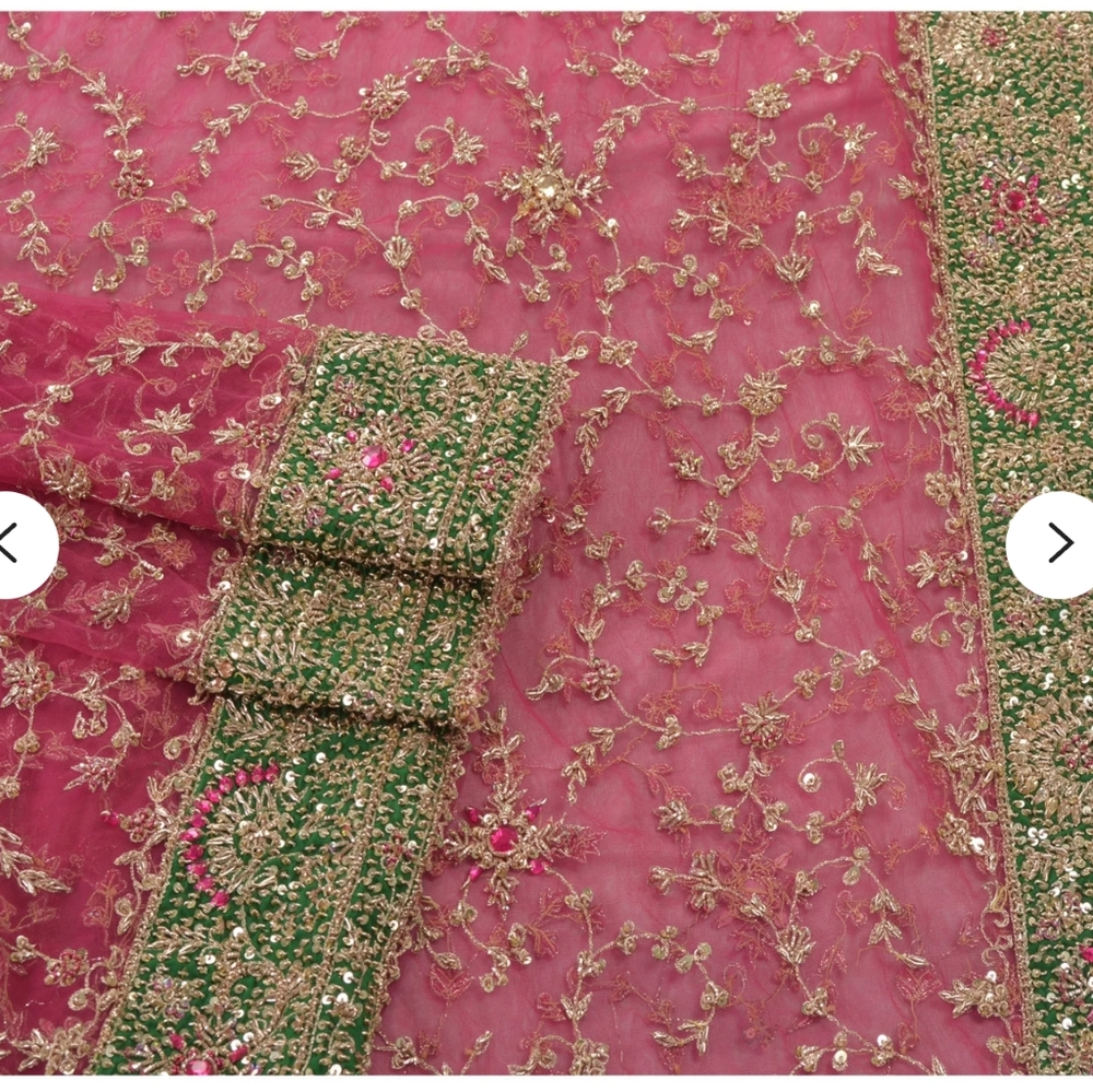 Vintage Heavy Dupatta Net Mesh Pink Hand Beaded Sequins Work Stole